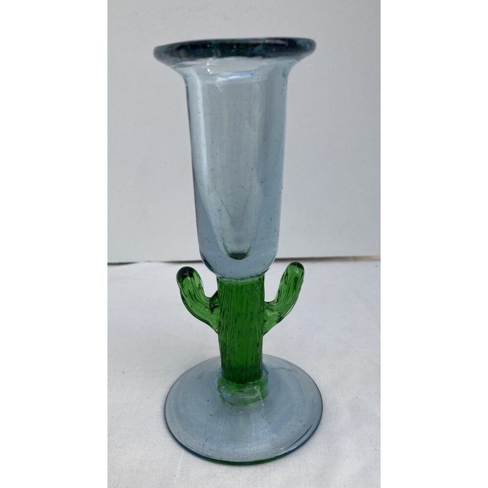 Vintage 6" Tall Blown Green Saguaro Cactus Glass - Southwestern Look Art Glass